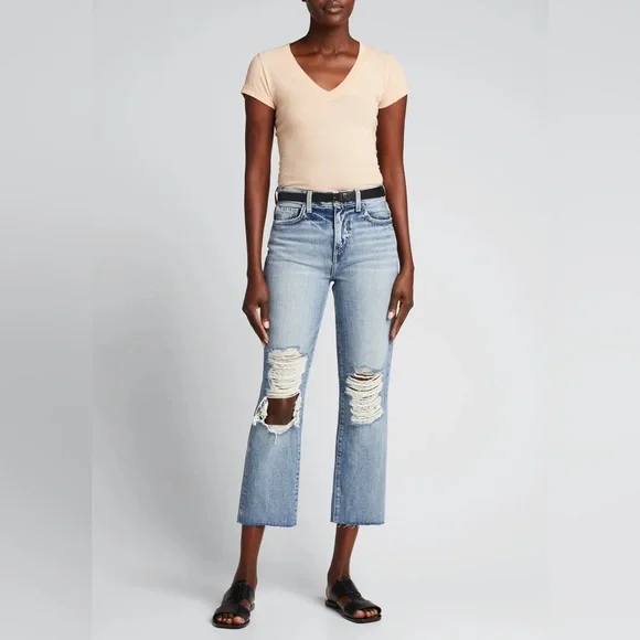 L'AGENCE Adele Distressed Straight-Leg Jeans